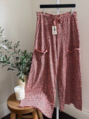 EASEL ANIMAL PRINT MINERAL WASHED TERRY KNIT PANTS 100% COTTON